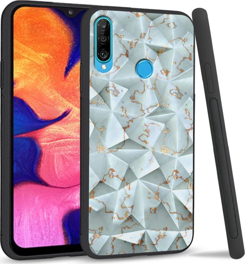 Super Fashion Etui na telefon Huawei P30 Lite Crysta Pokrowiec Golden blue granite 1