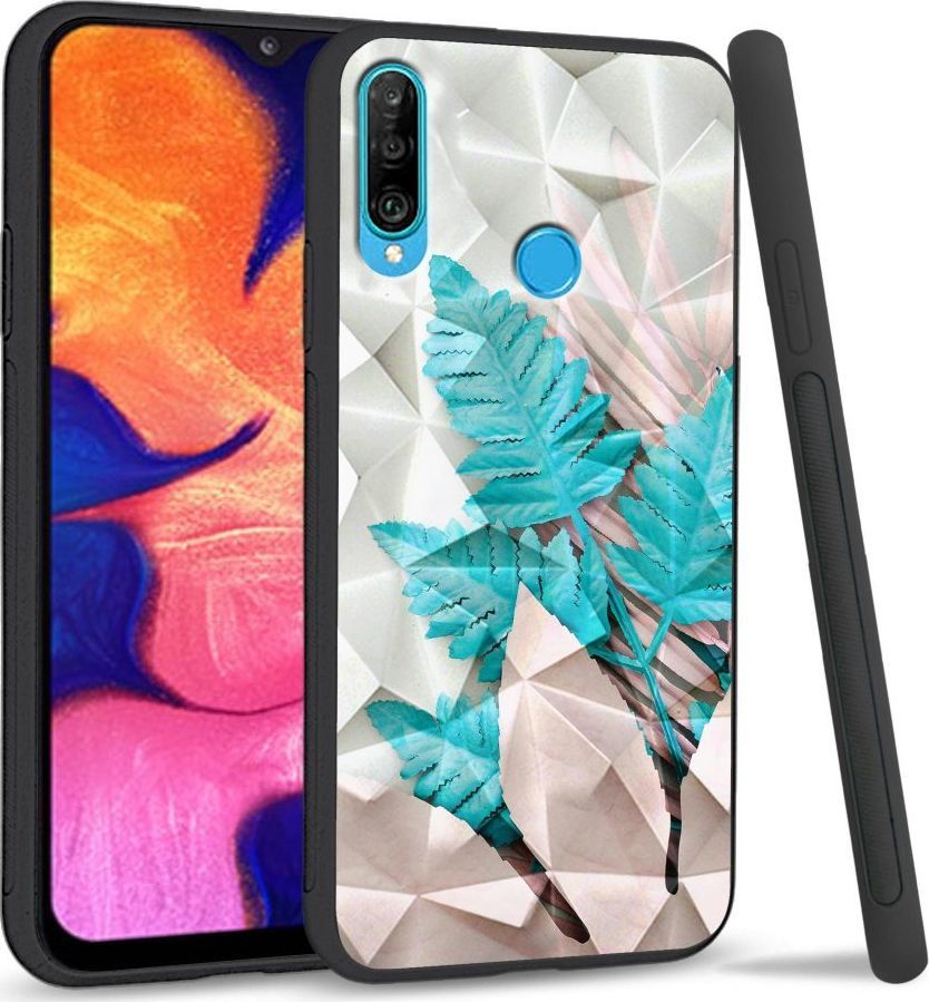Super Fashion Etui na telefon Huawei P30 Lite Crysta Pokrowiec Blue white leaf 1