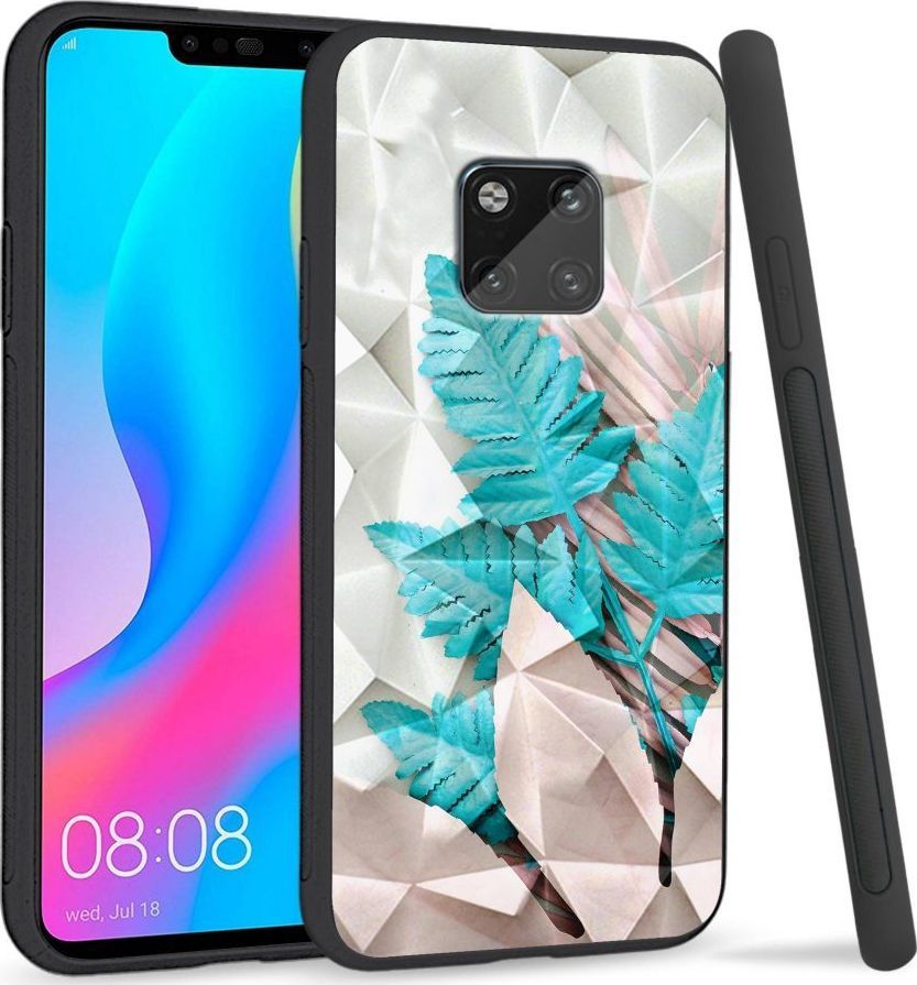Super Fashion Etui na telefon Huawei Mate 20 Pro Crysta Pokrowiec Blue white leaf 1