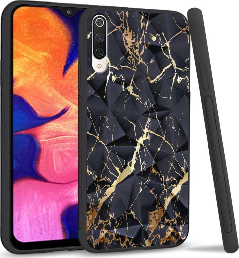 Super Fashion Etui na telefon Xiaomi Mi9 Crystal Case Black gold granite 1