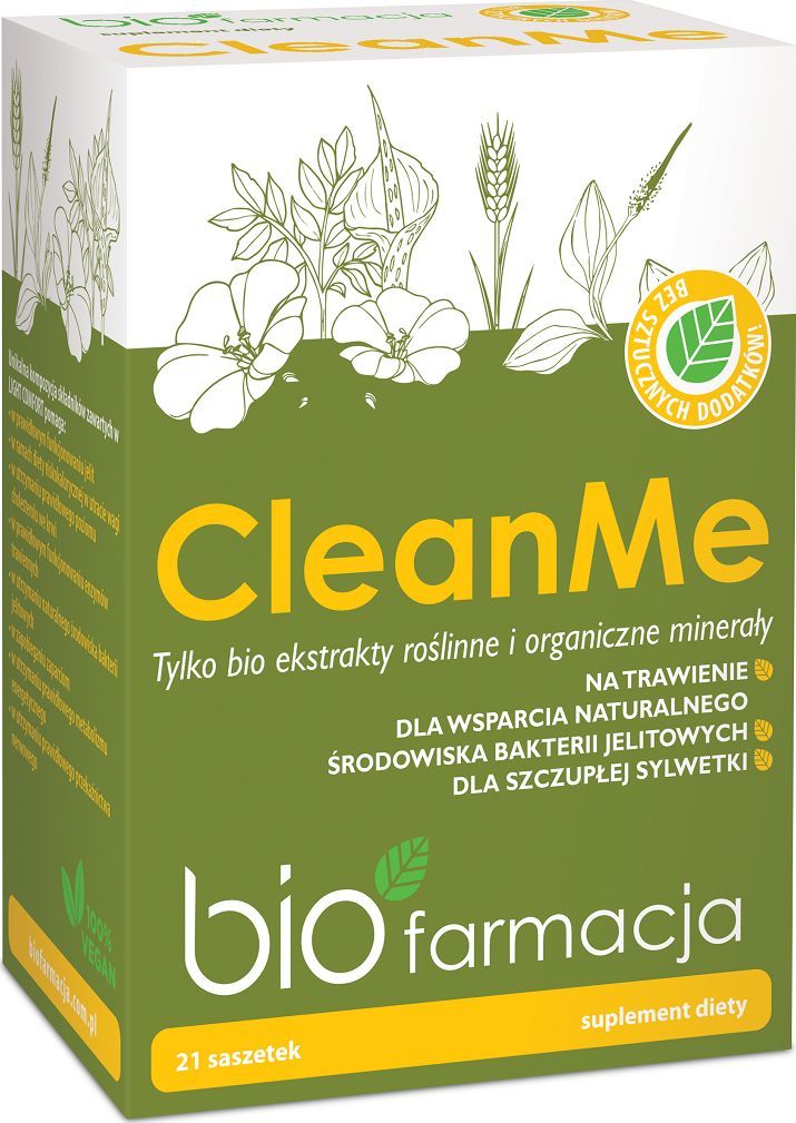 Biofarmacja Clean Me 21 Saszetek Bio Ekstrakty Roślinne Organiczne Minerały Bio Farmacja Babka Jajowata Siemię Lniane Glukomannan Wapń 1