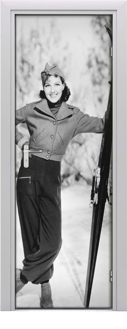  Tulup Fototapeta samoprzylepna na drzwi 75 x 205 cm Kobieta z nartami 1
