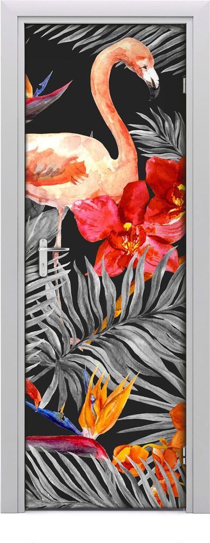  Tulup Fototapeta samoprzylepna na drzwi 75 x 205 cm Flamingi i kwiaty 1