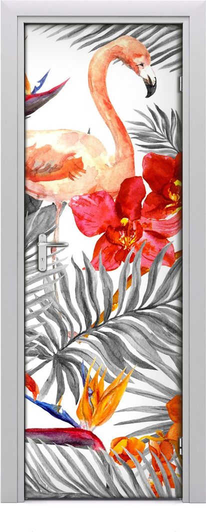  Tulup Fototapeta samoprzylepna na drzwi 75 x 205 cm Flamingi i kwiaty 1
