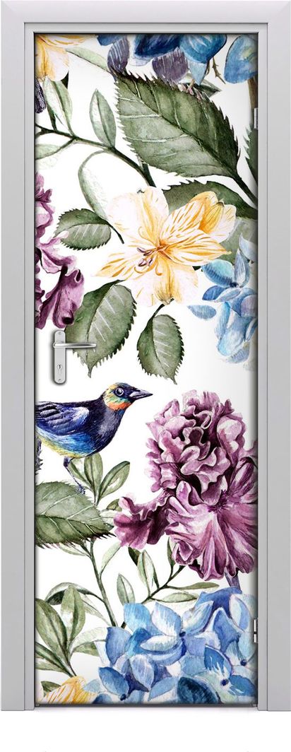  Tulup Fototapeta samoprzylepna na drzwi 75 x 205 cm Kwiaty i ptaki 1