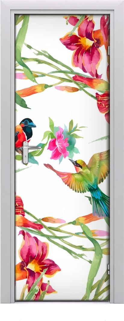  Tulup Fototapeta samoprzylepna na drzwi 75 x 205 cm Ptaki i kwiaty 1