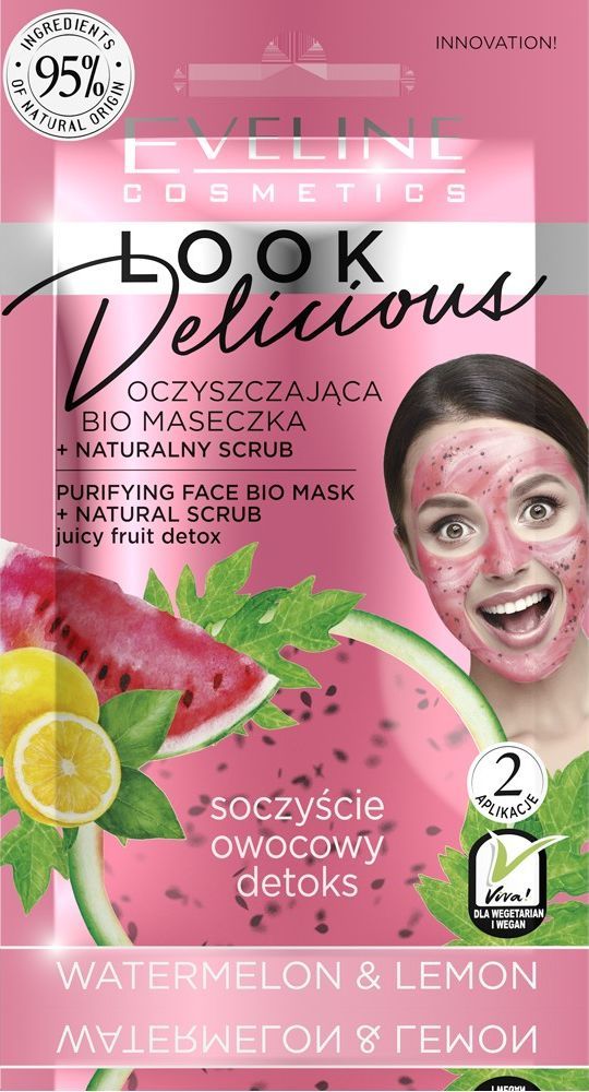  Eveline Look Delicious Bio Maseczka + scrub watermelon & lemon  1