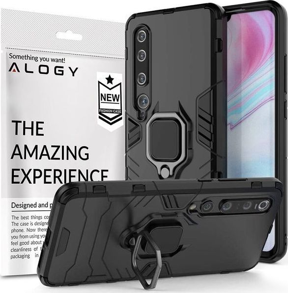 Alogy Etui Alogy Stand Ring Armor do Xiaomi Mi 10/ Mi 10 Pro czarne + Szkło Alogy Full uniwersalny 1
