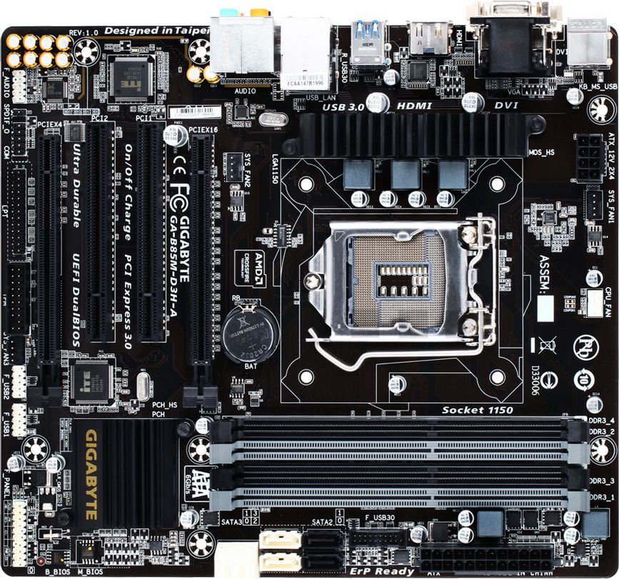 Płyta główna Gigabyte GA-B85M-D3H-A, B85, DualDDR3-1600, SATA3, HDMI, DVI, D-Sub, mATX 1