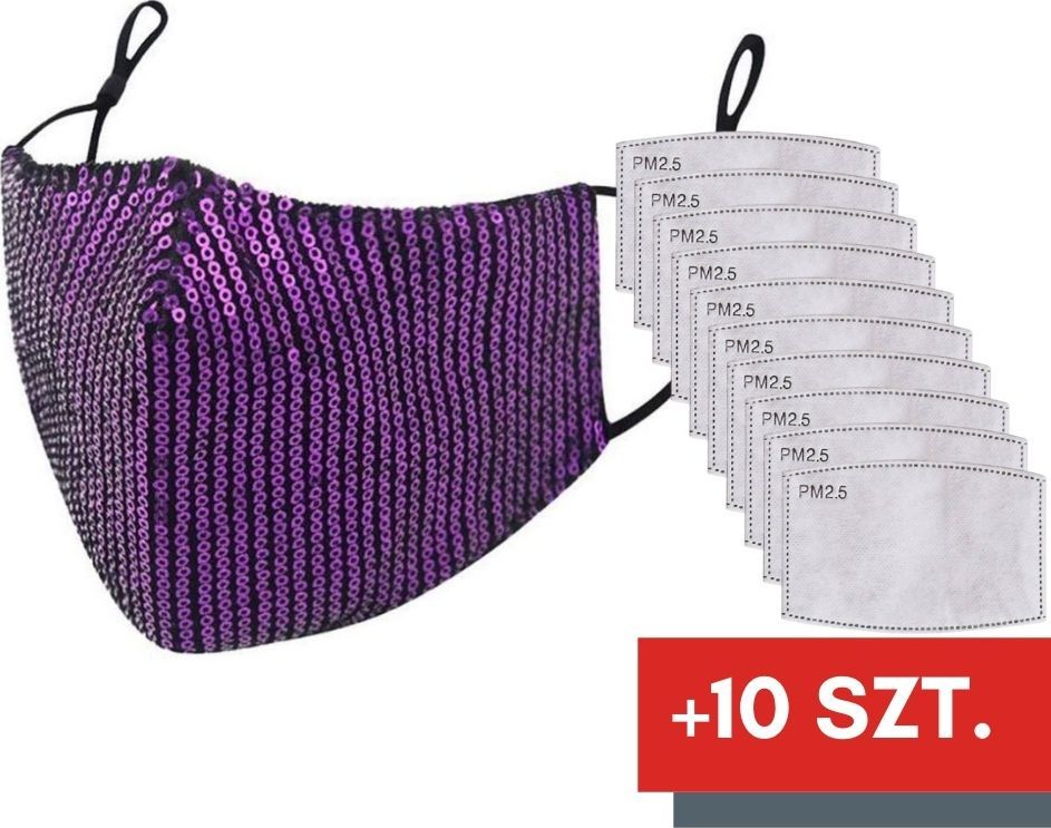 Zbrojownia Maska Ochronna z Cekinami Filtr FFP2 N95 PM2.5 Fioletowa + 10 filtrów 1