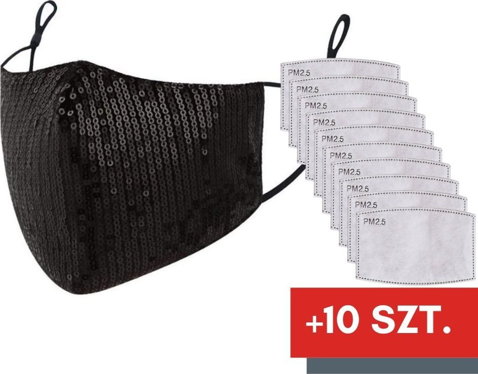 Zbrojownia Maska Ochronna z Cekinami Filtr FFP2 N95 PM2.5 Czarna + 10 filtrów 1