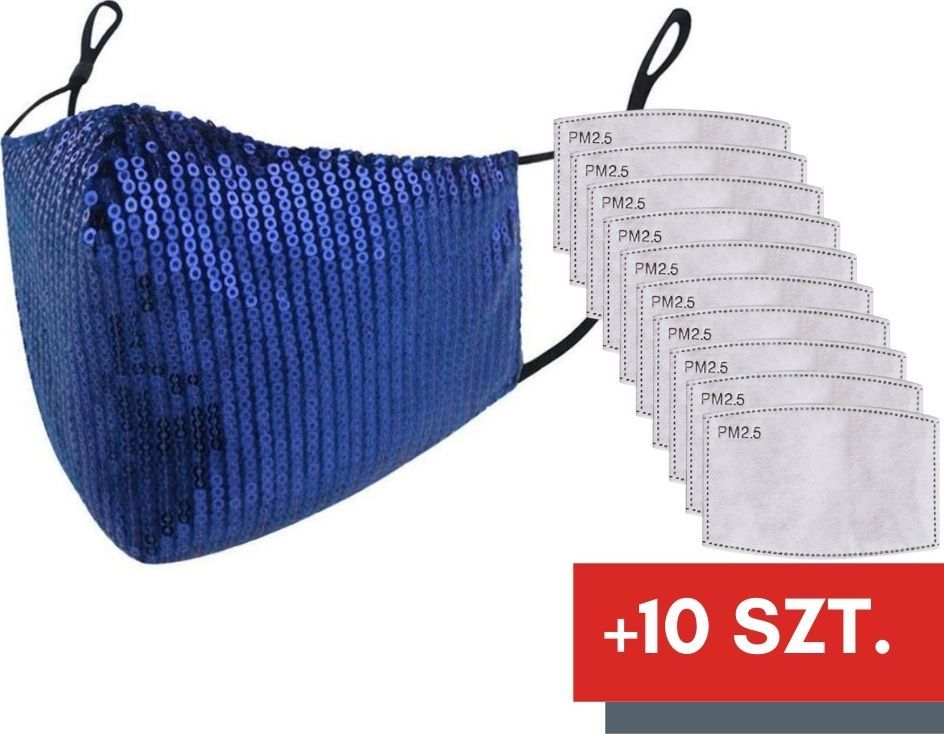 Zbrojownia Maska Ochronna z Cekinami Filtr FFP2 N95 PM2.5 Niebieska + 10 filtrów 1