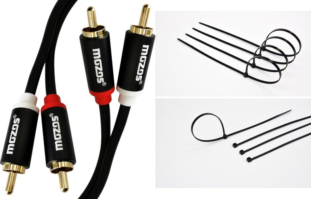 Kabel Mozos Kabel Mozos RCA (Cinch) x2 - RCA (Cinch) x2 1m czarny (MCABLE-2R2R) + Opaska zaciskowa Czarny 100 sztuk (MCABLE-L) 1