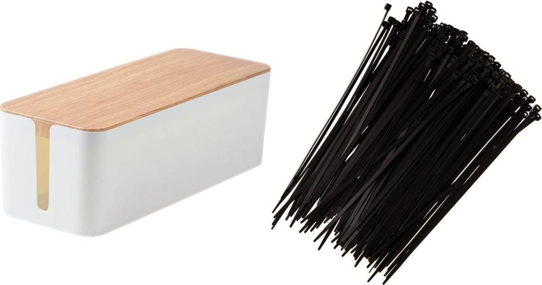 Organizer Mozos Organizer Mozos Maskownica Biały 1 sztuka (KBO-LW-WOOD) + Opaska zaciskowa Czarny 100 sztuk (MCABLE-M) 1