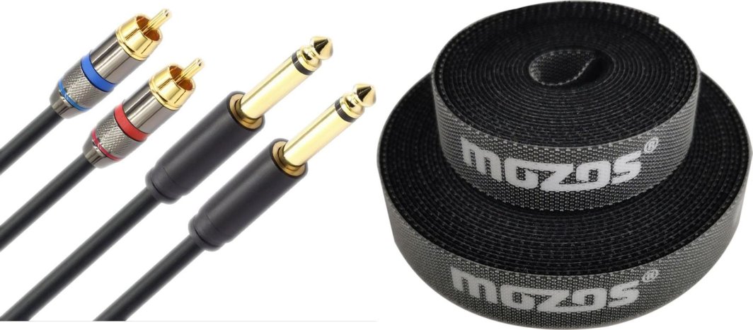 Kabel Mozos Kabel Mozos Jack 6.3mm - RCA (Cinch) x2 3m czarny (MCABLE-2JT2R) + Rzep Czarny 1 sztuka (CM2M) 1