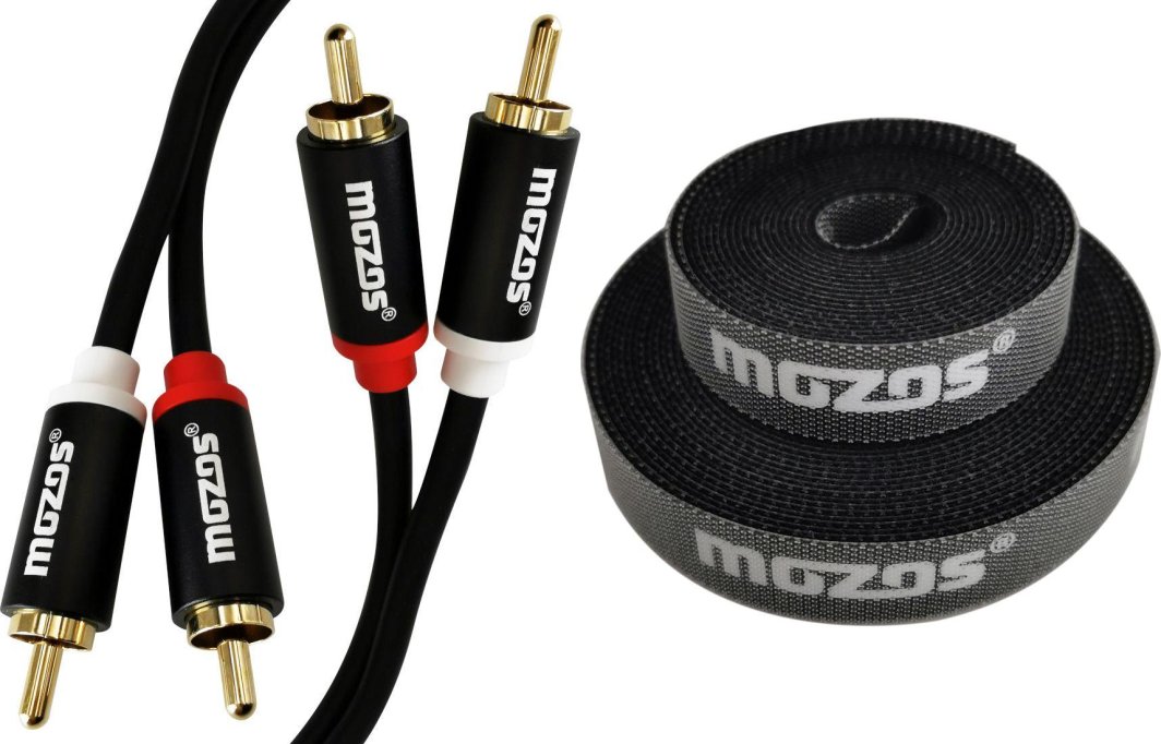 Kabel Mozos Kabel Mozos RCA (Cinch) x2 - RCA (Cinch) x2 1m czarny (MCABLE-2R2R) + Rzep Czarny 1 sztuka (CM2M) 1