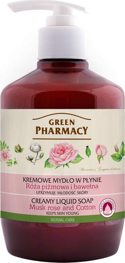 Green Pharmacy  Kremowe Mydło w płynie Róża Piżmowa i Bawełna 465ml 1