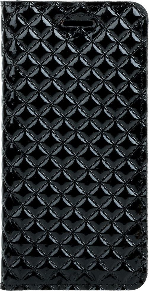 Surazo Etui na telefon Surazo ze skóry naturalnej Smart magnet RFID - Pikowane romby - Czarny Błyszczący 1