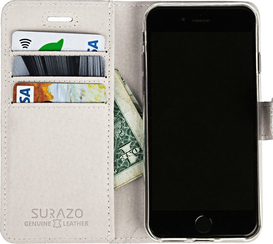 Surazo Etui na telefon Surazo ze skóry naturalnej Wallet case - Pastel Szary 1