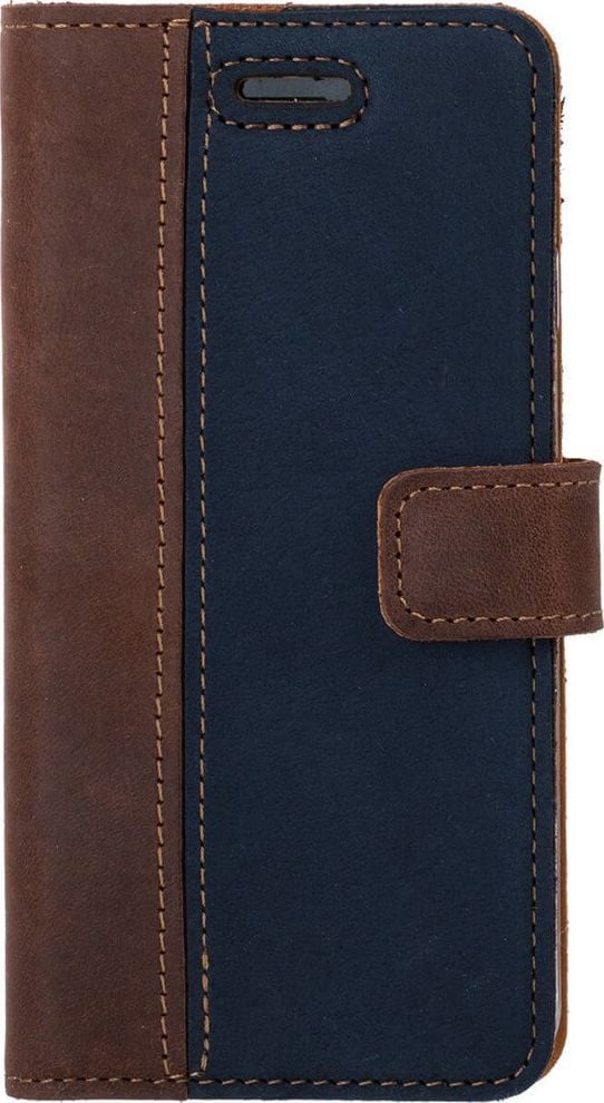 Surazo Etui na telefon Surazo ze skóry naturalnej Wallet case - Nubuk Orzechowy i Granatowy 1