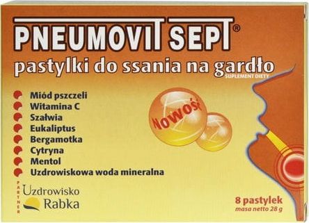 Gorvita Pneumovit Sept pastylki do ssania na gardło 28g 1