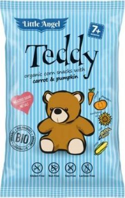 CIBI Chrupki kukurydziane mini TEDDY marchew i dynia od 7 miesiąca bezglutenowe BIO 30 g Little Angel 1