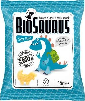 CIBI Chrupki kukurydziane Dinozaury z solą morską bezglutenowe BIO 15 g BioSaurus 1