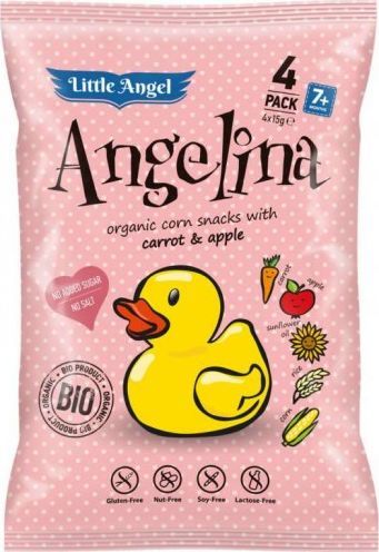 CIBI Chrupki kukurydziane ANGELINA marchew i jabłko od 7 miesiąca bezglutenowe BIO 4x15g Little Angel 1