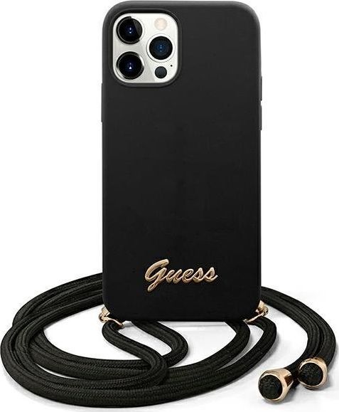 Guess Etui Guess GUHCP12MLSCLMGBK Apple iPhone 12/12 Pro czarny/black hardcase Metal Logo Cord 1