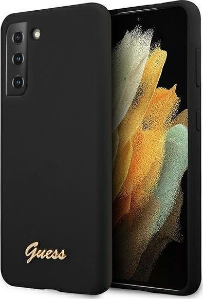 Guess Etui Guess GUHCS21SLSLMGBK Samsung Galaxy S21 czarny/black hardcase Silicone Script Metal Logo 1