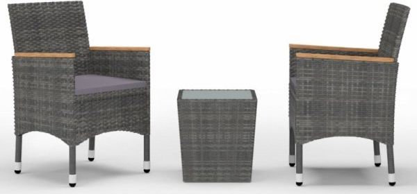 vidaXL VidaXL 3-częściowy zestaw bistro, rattan PE i hartowane szkło, szary 1