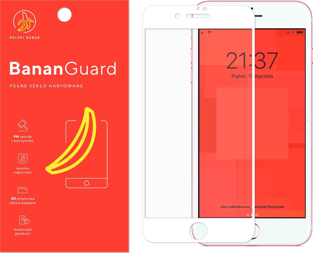 Polski Banan Szkło hartowane 3D BananGuard białe do Apple iPhone 7 PLUS / 8 PLUS 1
