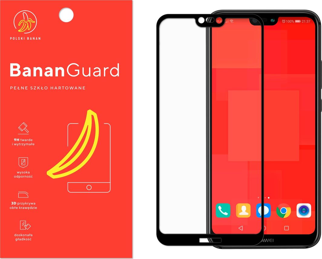 Polski Banan Szkło hartowane 3D BananGuard czarne do Huawei P20 Lite 1