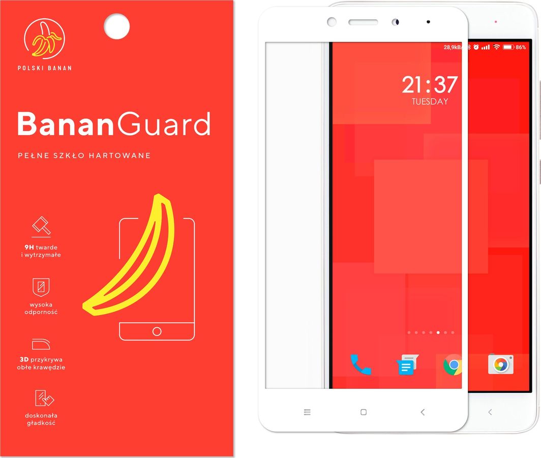 Polski Banan Szkło hartowane 3D BananGuard białe do Xiaomi Redmi Note 4 Mediatek 1