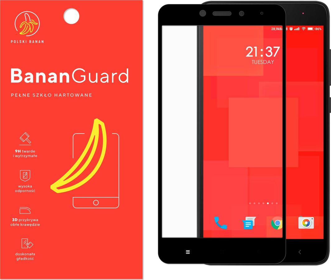 Polski Banan Szkło hartowane 3D BananGuard czarne do Xiaomi Redmi Note 4 Mediatek 1