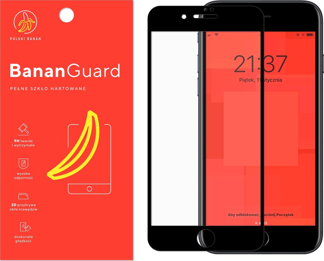 Polski Banan Szkło hartowane 3D BananGuard czarne do Apple iPhone 7 PLUS / 8 PLUS 1