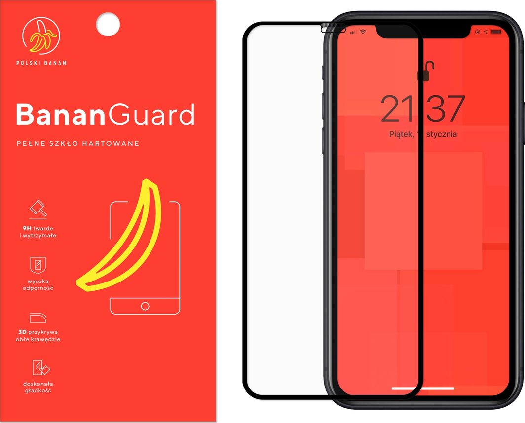 Polski Banan Szkło hartowane 3D BananGuard czarne do Apple iPhone Xr 1