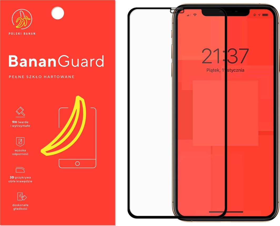 Polski Banan Szkło hartowane 3D BananGuard czarne do Apple iPhone Xs Max 1