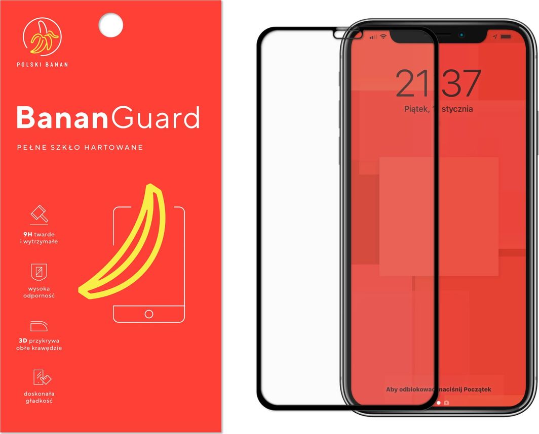 Polski Banan Szkło hartowane 3D BananGuard czarne do Apple iPhone X / Xs 1