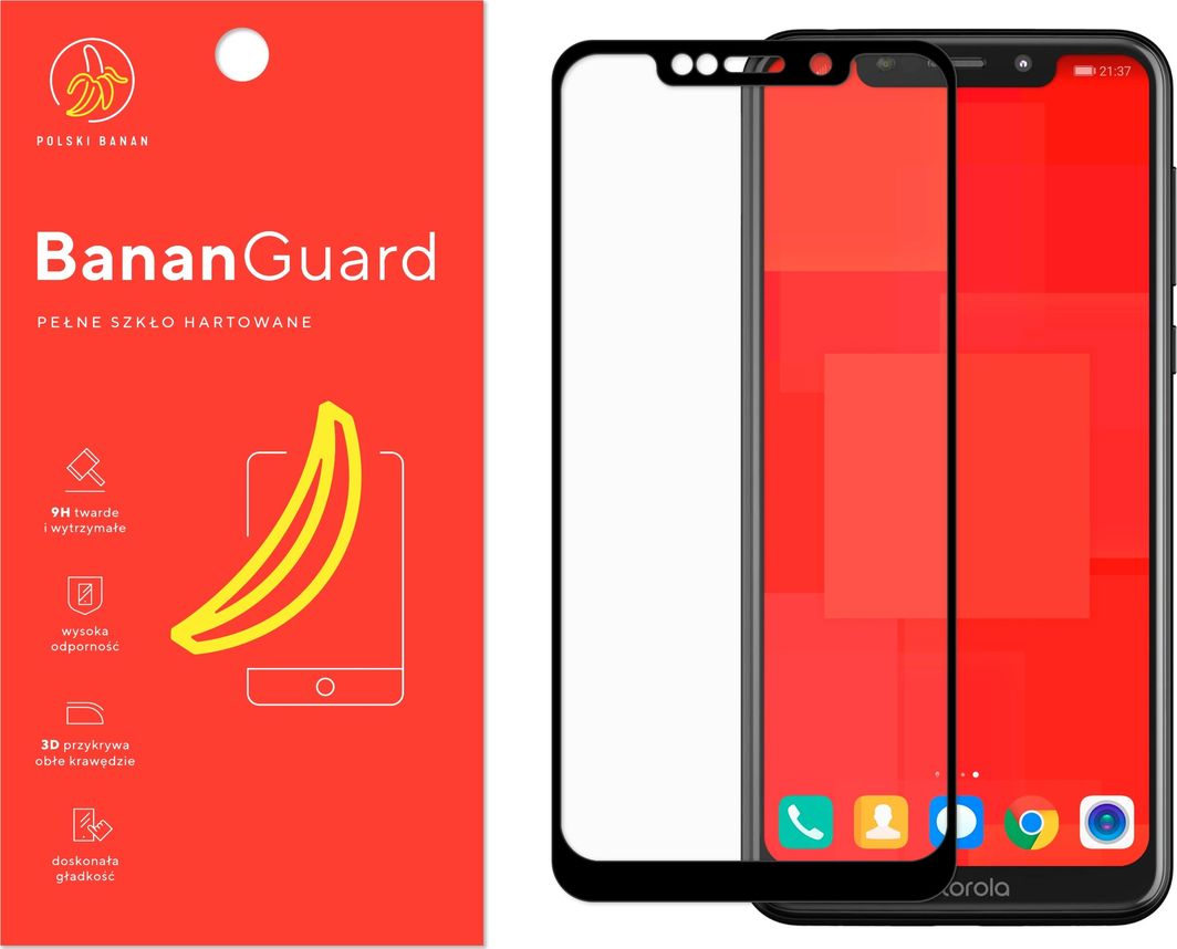 Polski Banan Szkło hartowane 3D BananGuard czarne do Motorola One 1