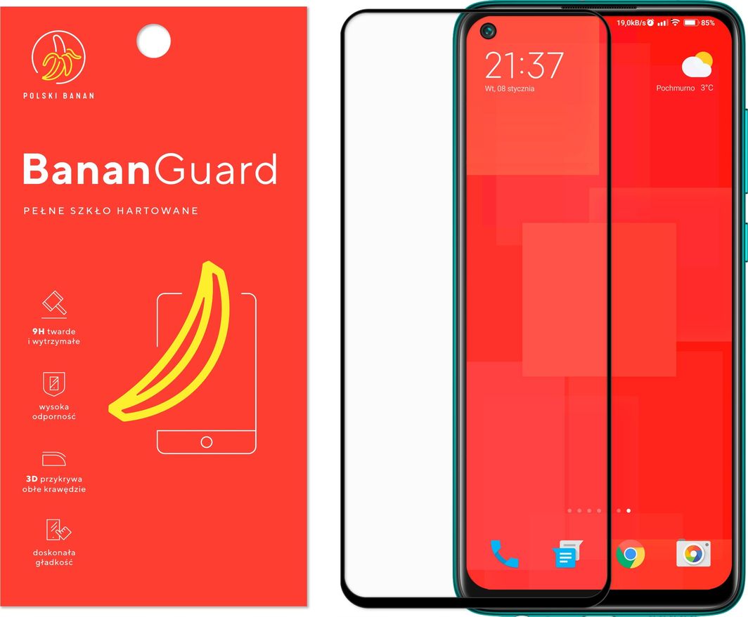 Polski Banan Szkło hartowane 3D BananGuard czarne do Xiaomi Redmi Note 9 1