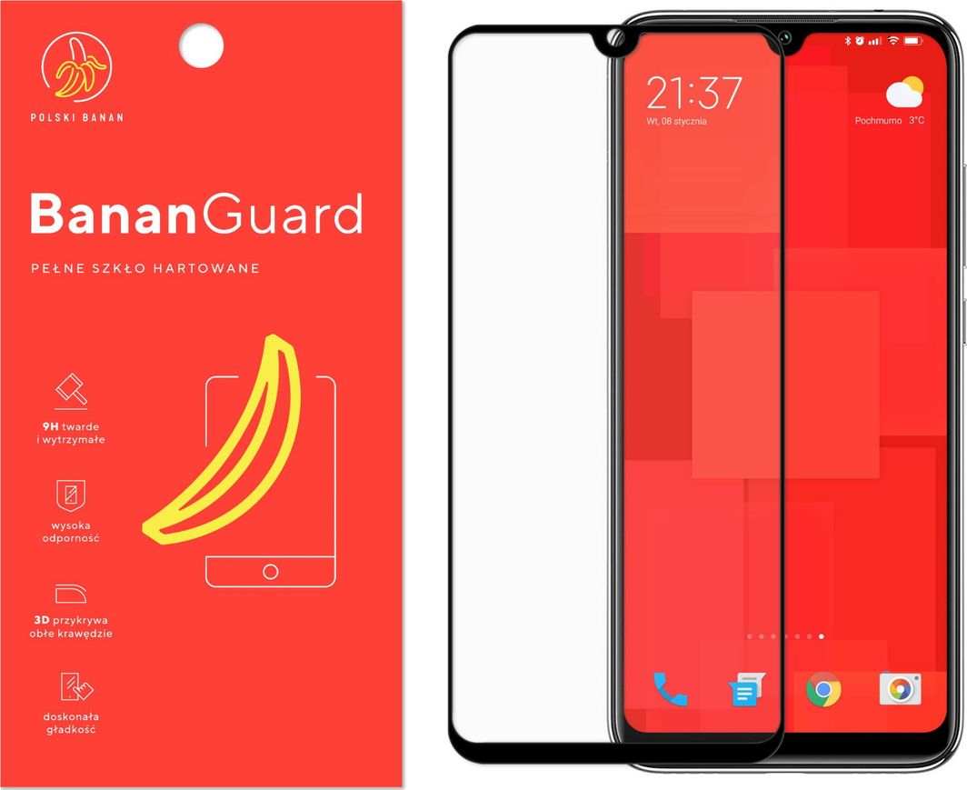 Polski Banan Szkło hartowane 3D BananGuard czarne do Xiaomi Mi A3 1