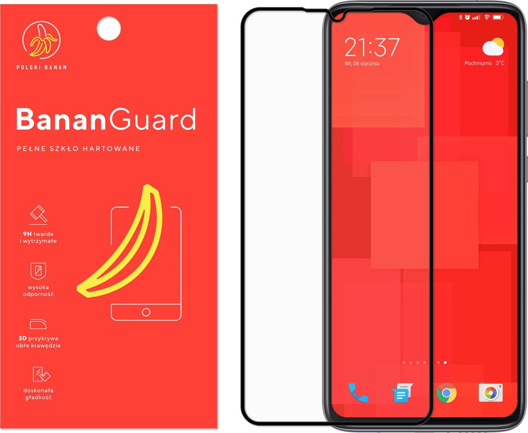 Polski Banan Szkło hartowane 3D BananGuard czarne do Xiaomi Redmi Note 8 Pro 1