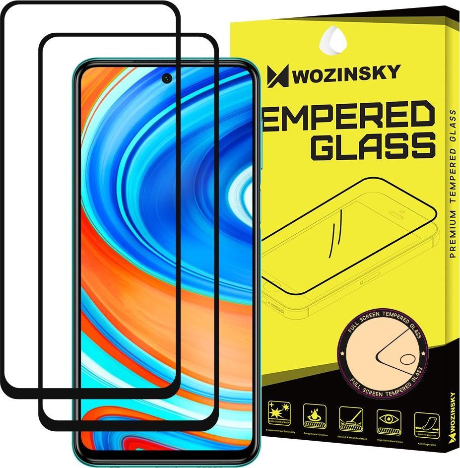 Wozinsky Wozinsky zestwaw 2x super wytrzymałe szkło hartowane Full Glue na cały ekran z ramką Case Friendly Xiaomi Redmi Note 9 Pro / Redmi Note 9S czarny 1