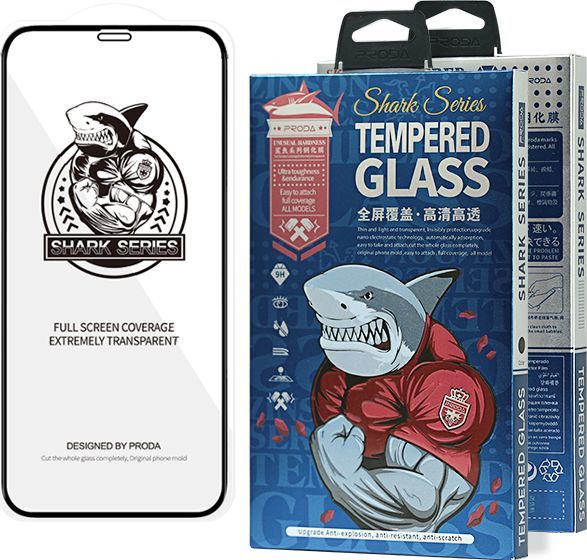 Proda Proda Shark Full Glue Tempered Glass super wytrzymałe szkło hartowane na cały ekran z ramką Case Friendly iPhone 12 mini czarny 1
