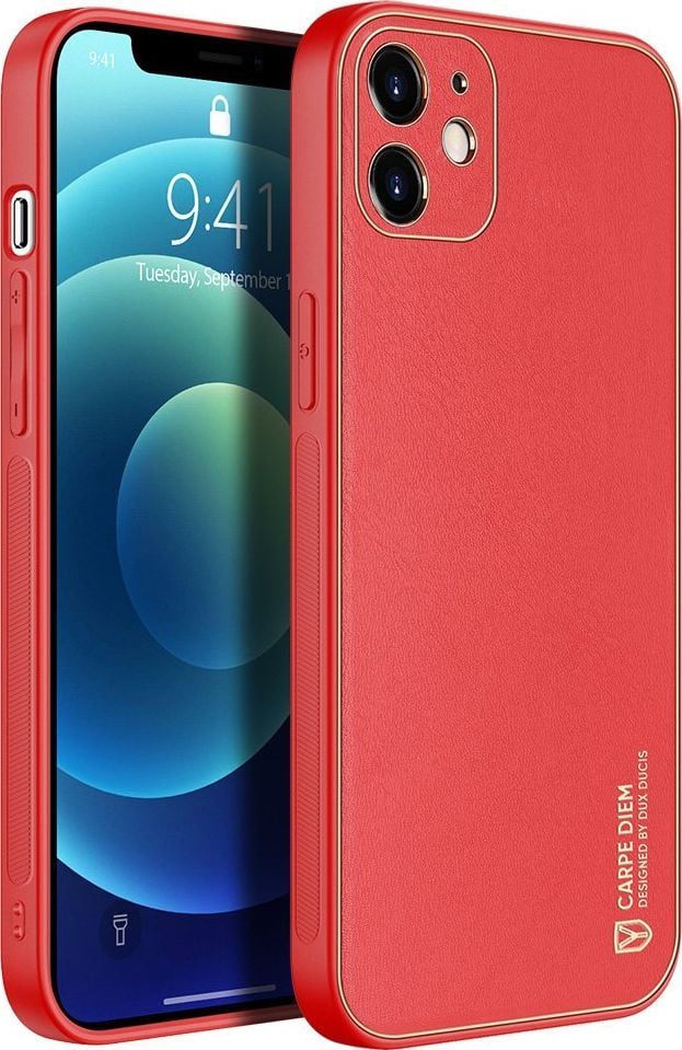 Dux Ducis Dux Ducis Yolo eleganckie etui pokrowiec ze skóry ekologicznej iPhone 12 czerwony 1