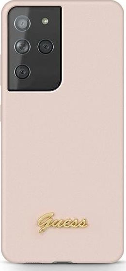 Guess Guess GUHCS21LLSLMGLP S21 Ultra G998 różowy/pink hardcase Silicone Script Metal Logo 1