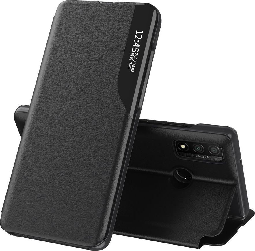 Hurtel Eco Leather View Case elegancki futerał etui z klapką i funkcją podstawki Huawei P Smart 2021 czarny 1
