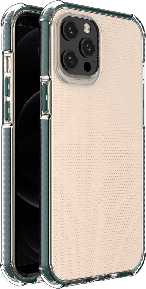 Hurtel Spring Armor żelowy elastyczny pancerny pokrowiec z kolorową ramką do iPhone 12 Pro Max zielony 1