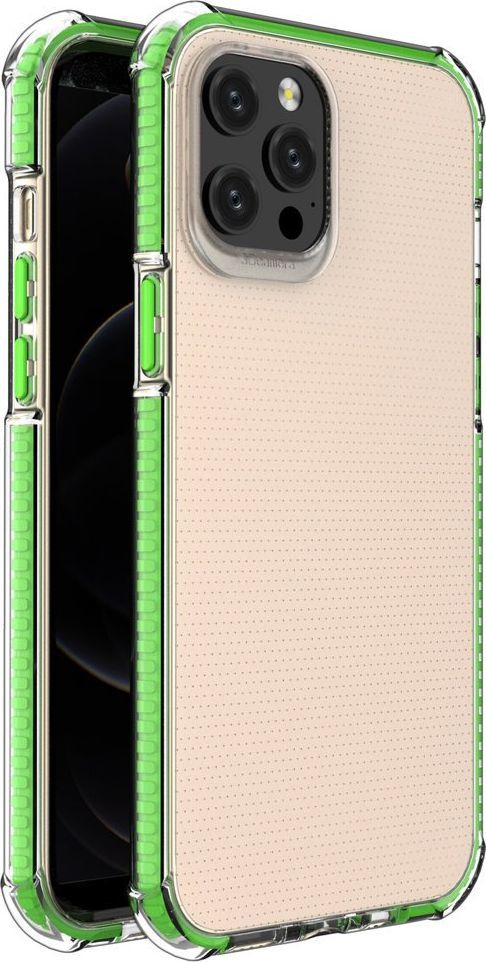 Hurtel Spring Armor żelowy elastyczny pancerny pokrowiec z kolorową ramką do iPhone 12 Pro Max zielony 1